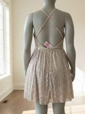 Champagne Sequin Party Dress-Size: M